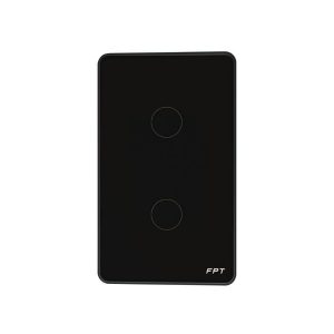 Công tắc cảm ứng 2 nút chữ nhật đen Leto WiFi – Bluetooth Mesh