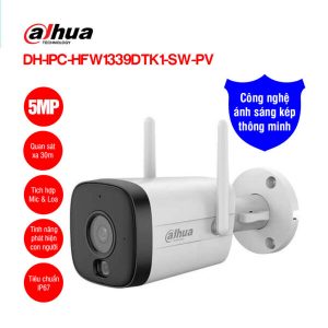 Camera IP WiFi thân Ánh sáng kép báo động 5.0MP Dahua DH-IPC-HFW1539DTK1-SW-PV